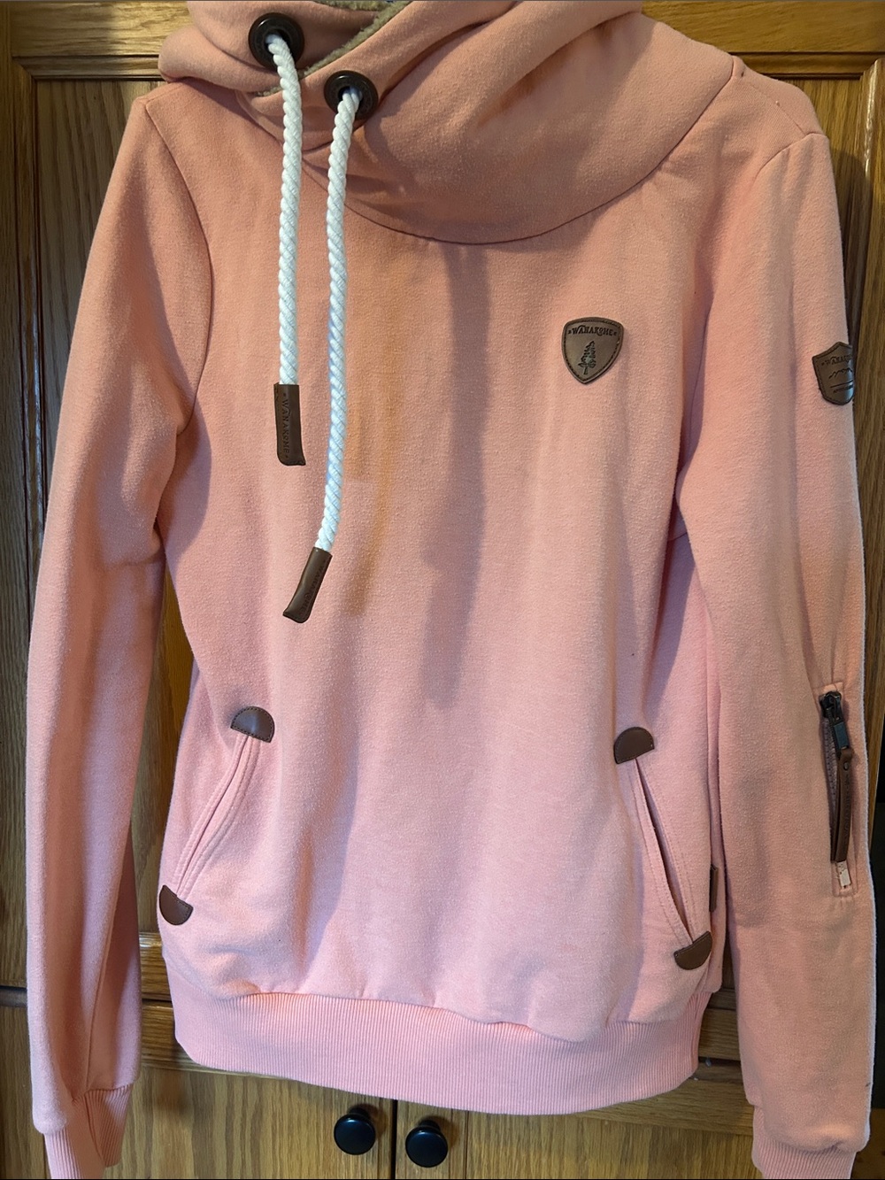 Wanakome Dusty Pink Funnel-Neck Pullover with Contrast Rope Drawcords